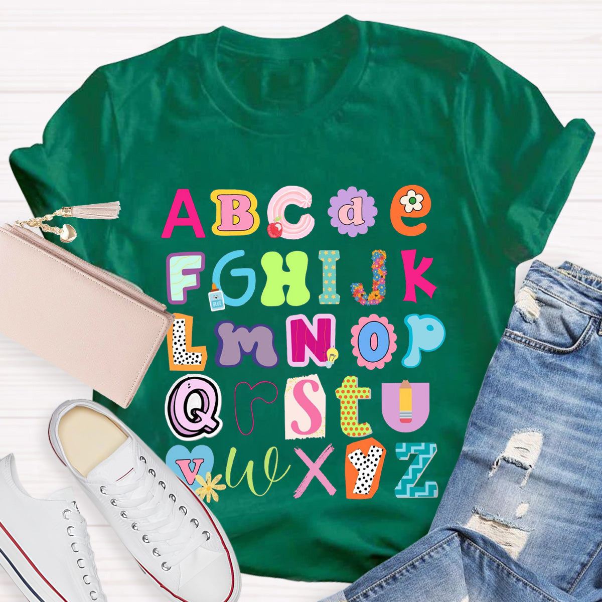 English Letter color block Teacher T-Shirt
