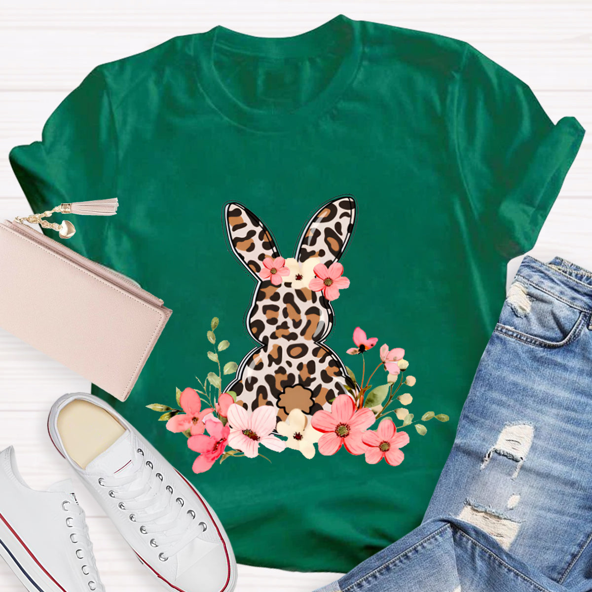 Leopard Bunny Teacher T-Shirt