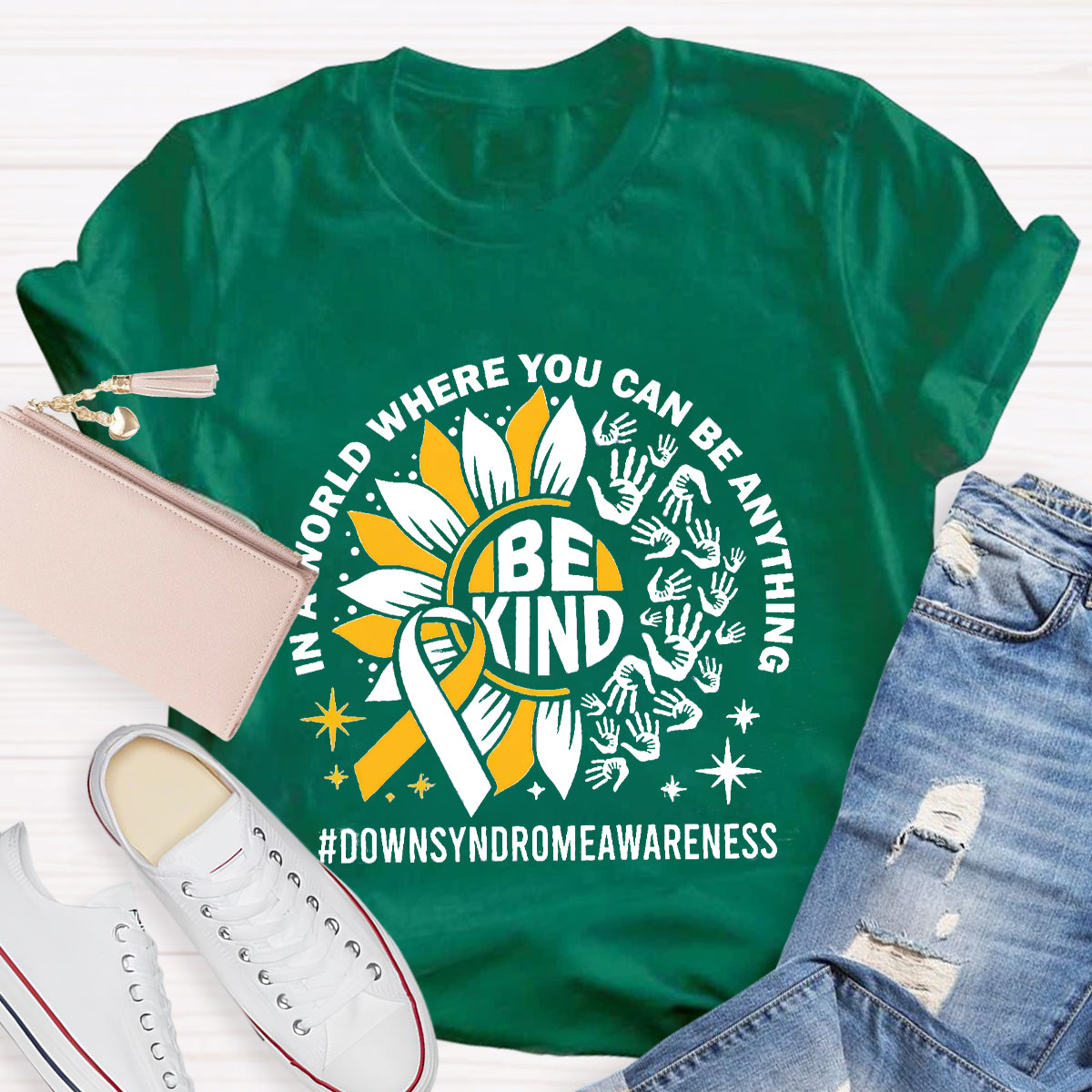 Be Kind Down Syndrome Awarenes Teacher T-Shirt