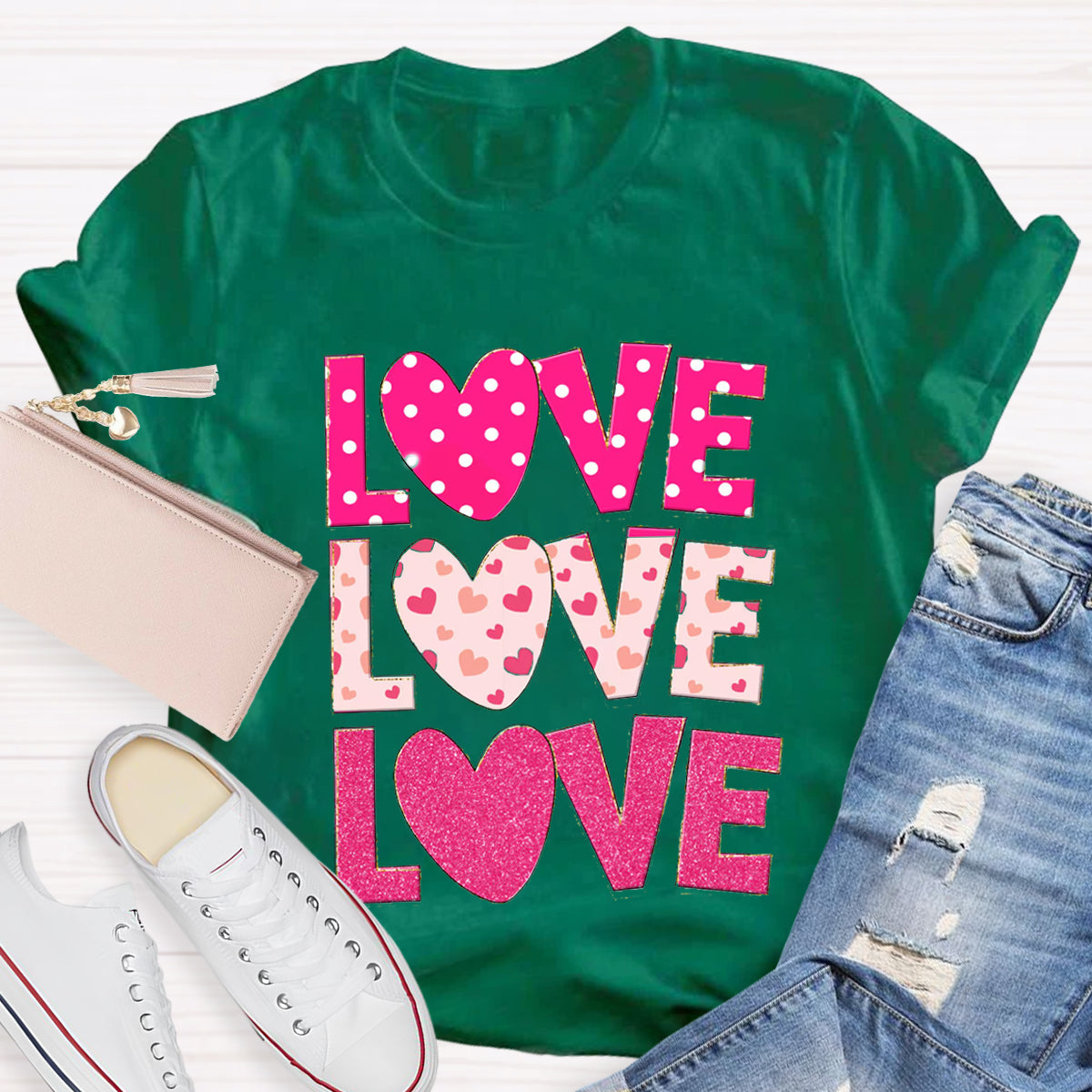 Valentine Day Pink Heart Love T-Shirt