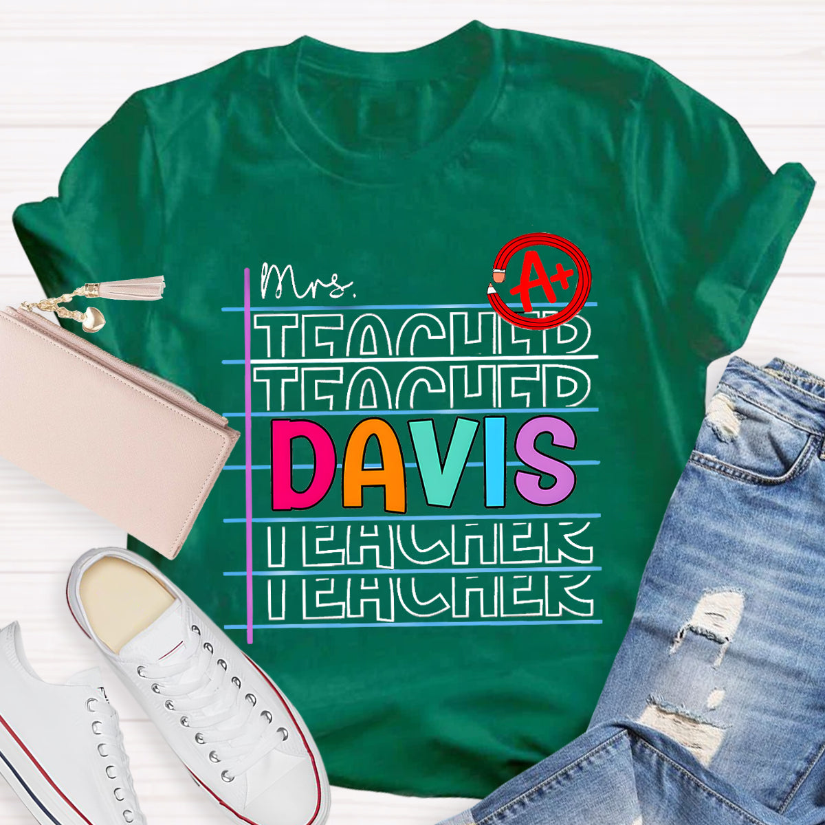 Personalized Name Colorful Letters Teacher T-Shirt