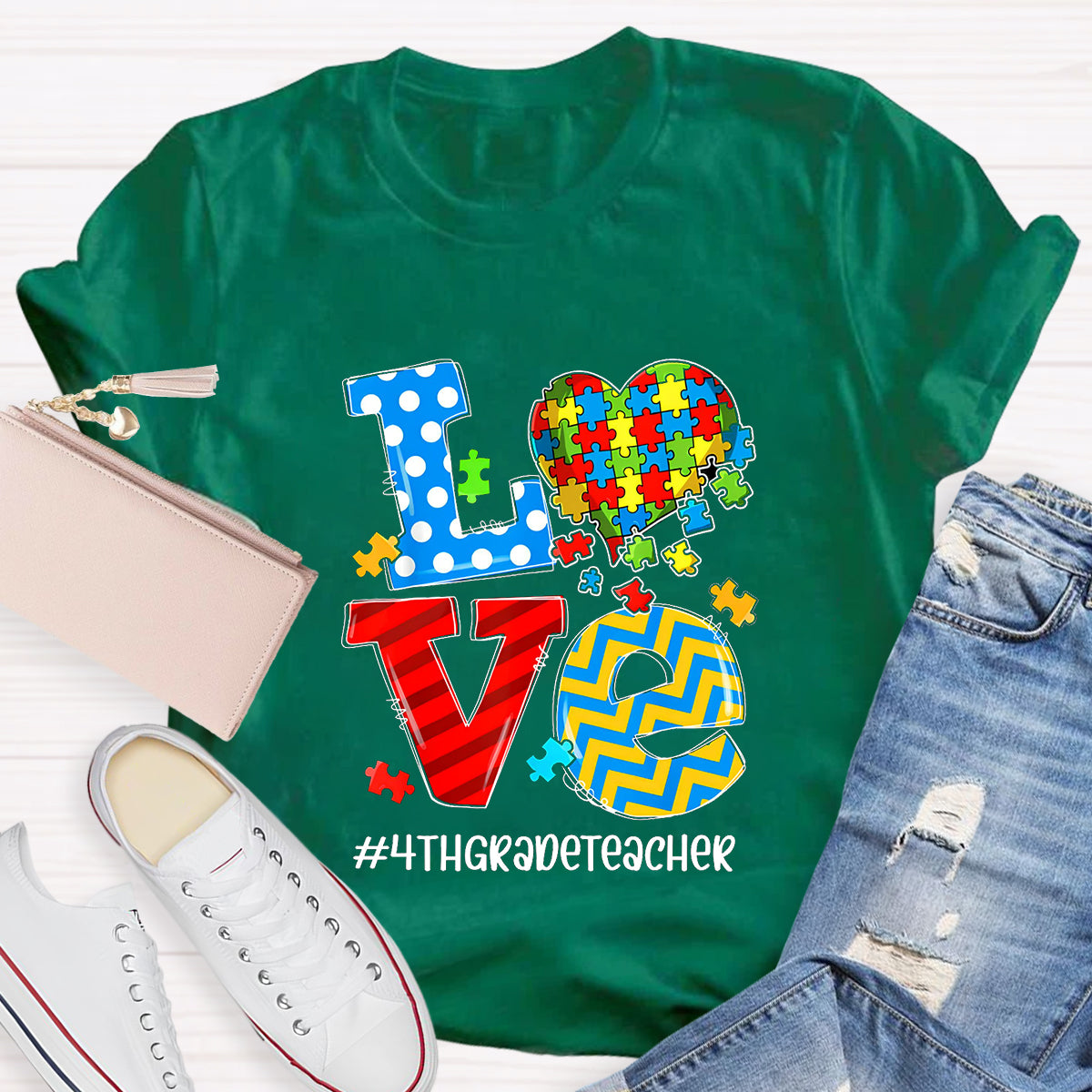 Personalized Grade Teacher Love Students With Heart T-Shirt