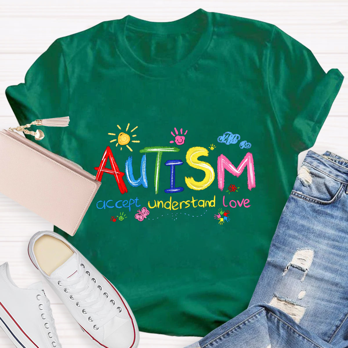Brushstroke Autism Love Accept Teacher T-Shirt