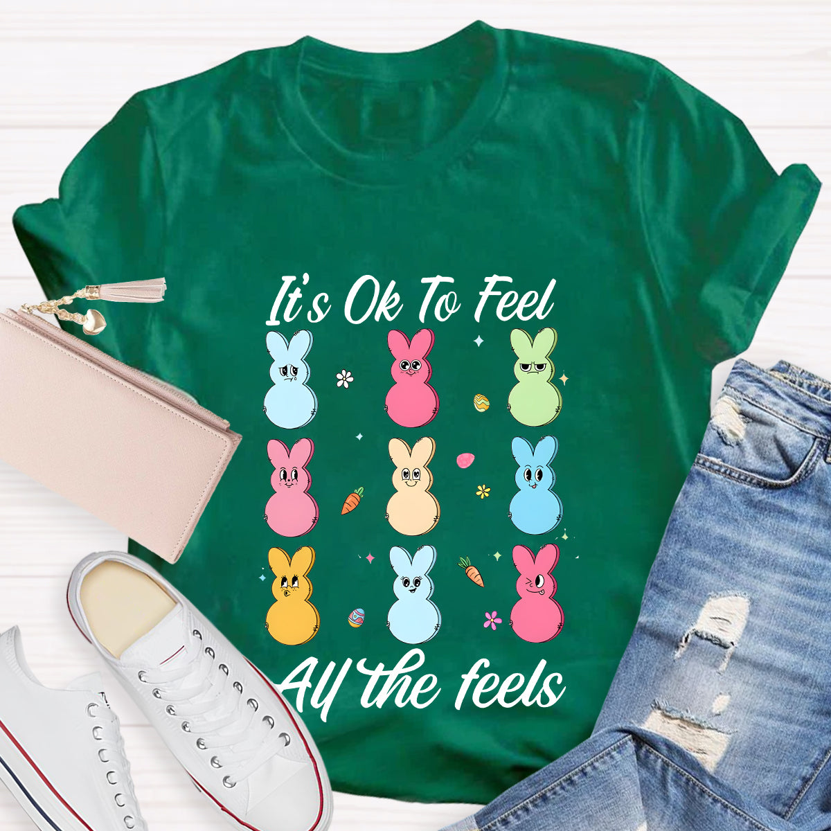 It's Ok To Feel All The Feels Bunny Teacher T-Shirt