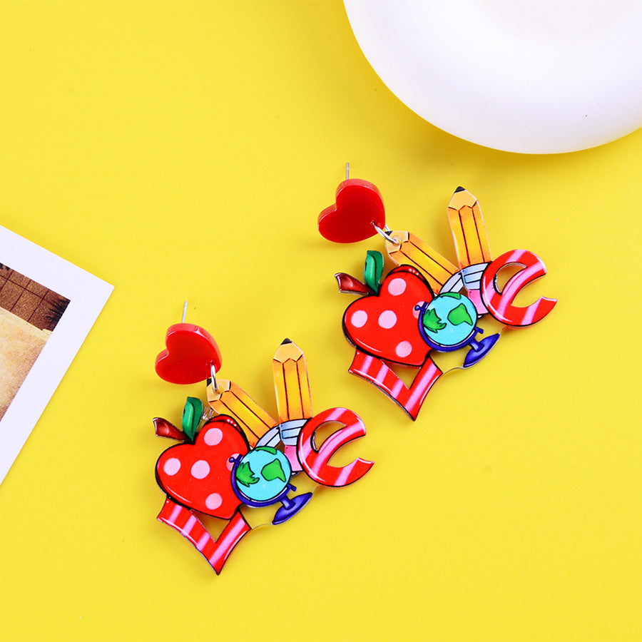 Cartoon Cute School Supplies Heart Earrings
