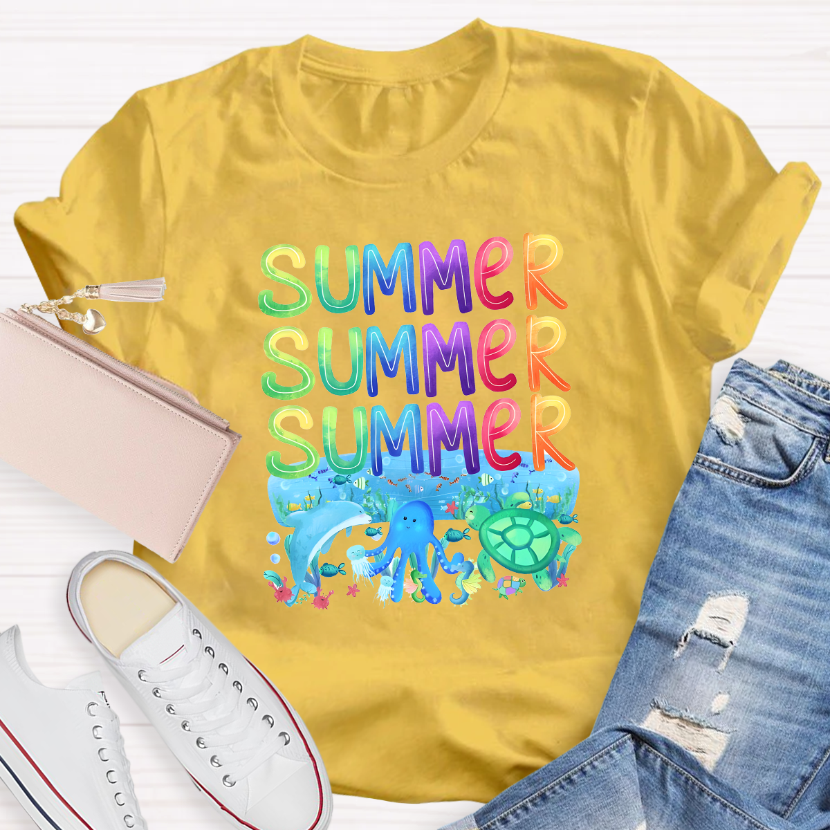 Rainbow Summer Teacher T-Shirt