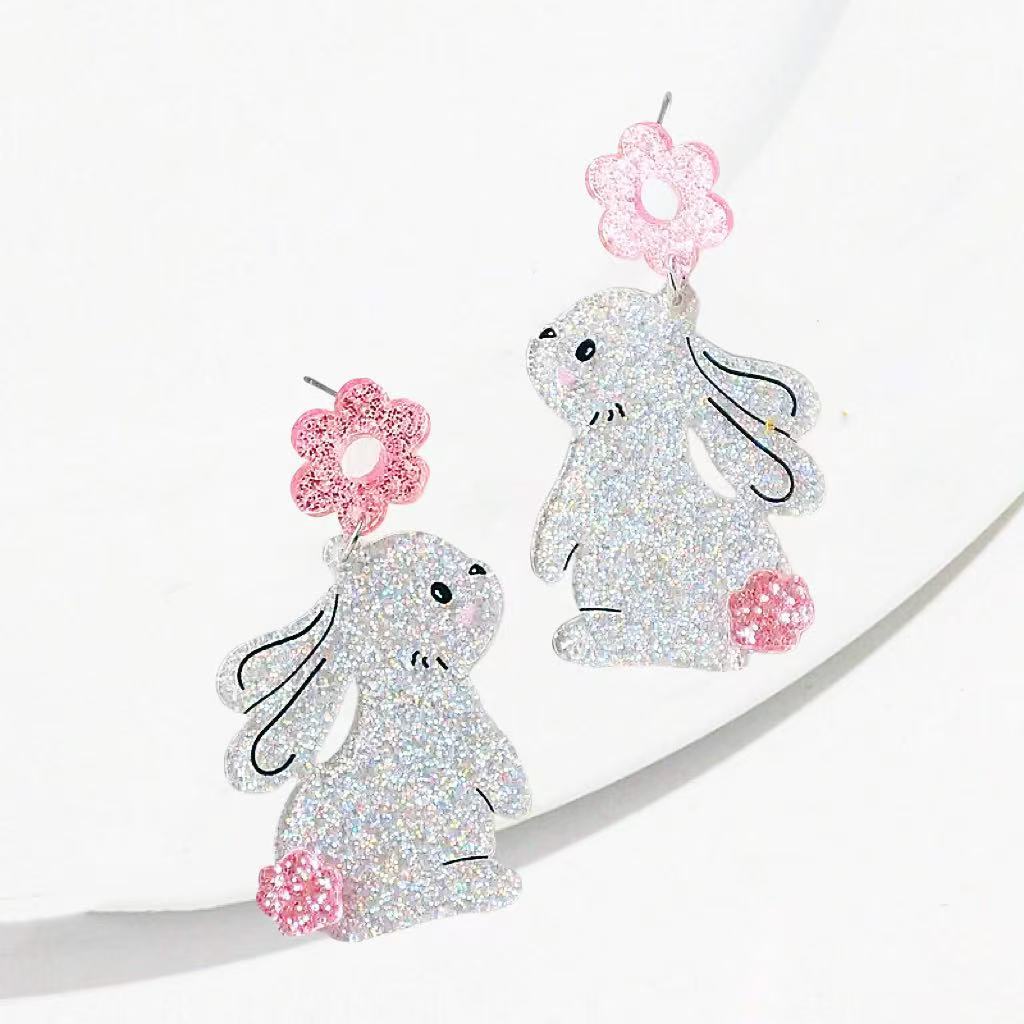 Easter Super Sparkling Silver Bunny Earrings