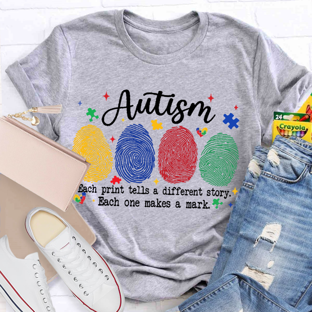 Autism Each One Makes A Mark Teacher T-Shirt