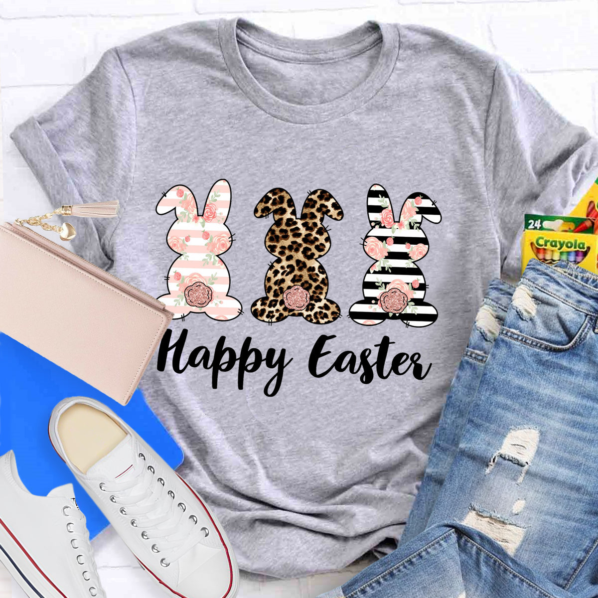 Happy Easter Cute Live Floral Bunny Teacher T-Shirt