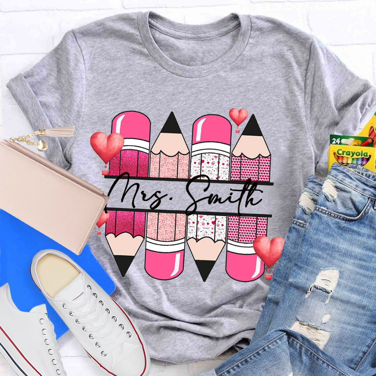 Personalized Name Pink Pencil Hot Air Balloon T-Shirt