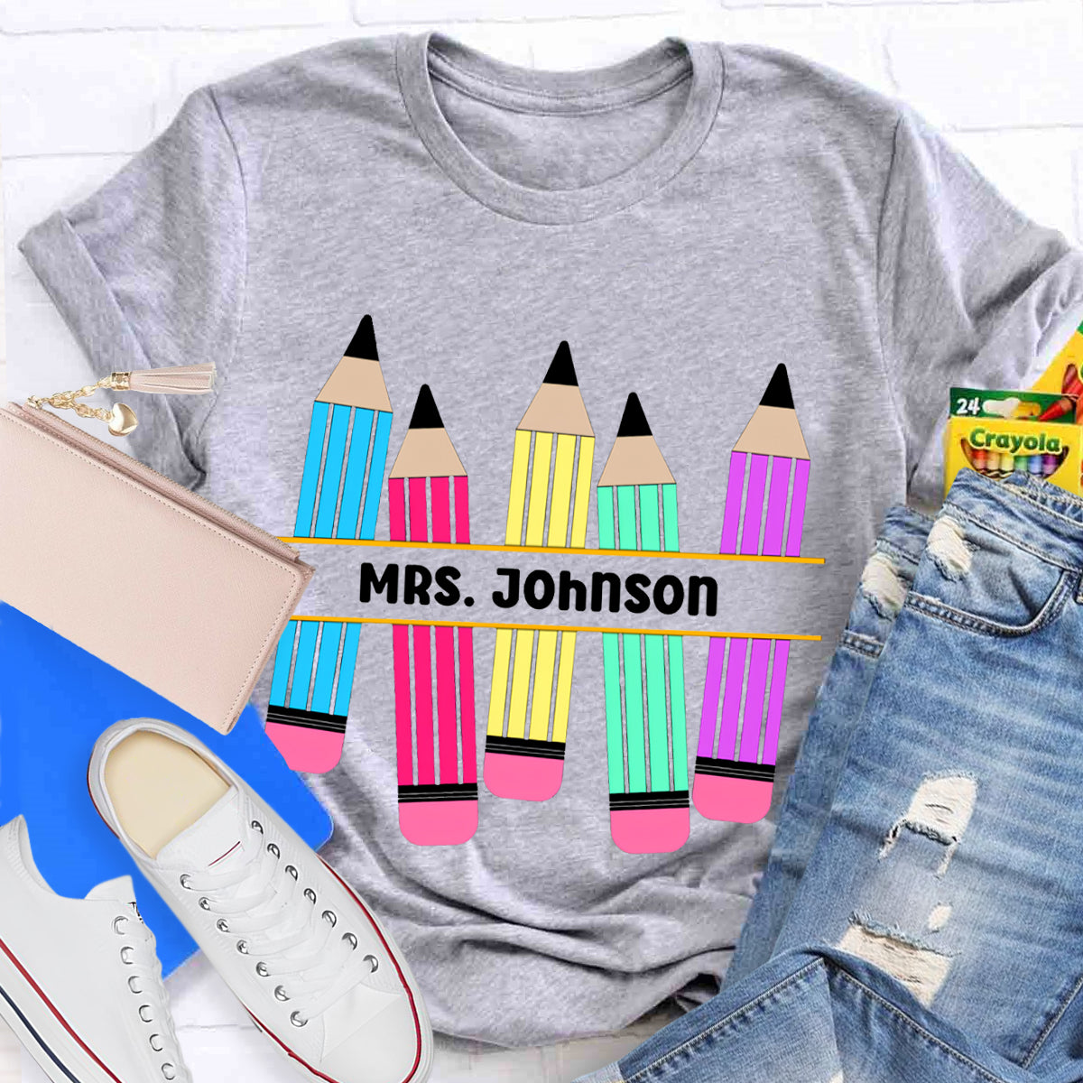 Personalized Name Pencil Teacher T-Shirt