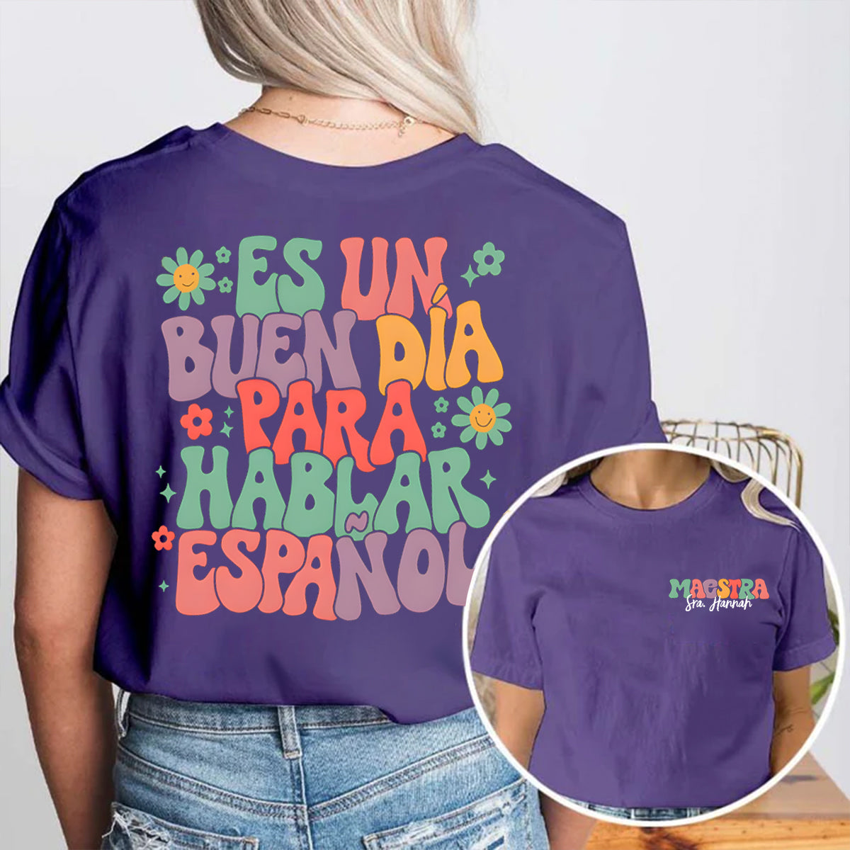 Personalized Name Maestra Para Double Printed T-shirt