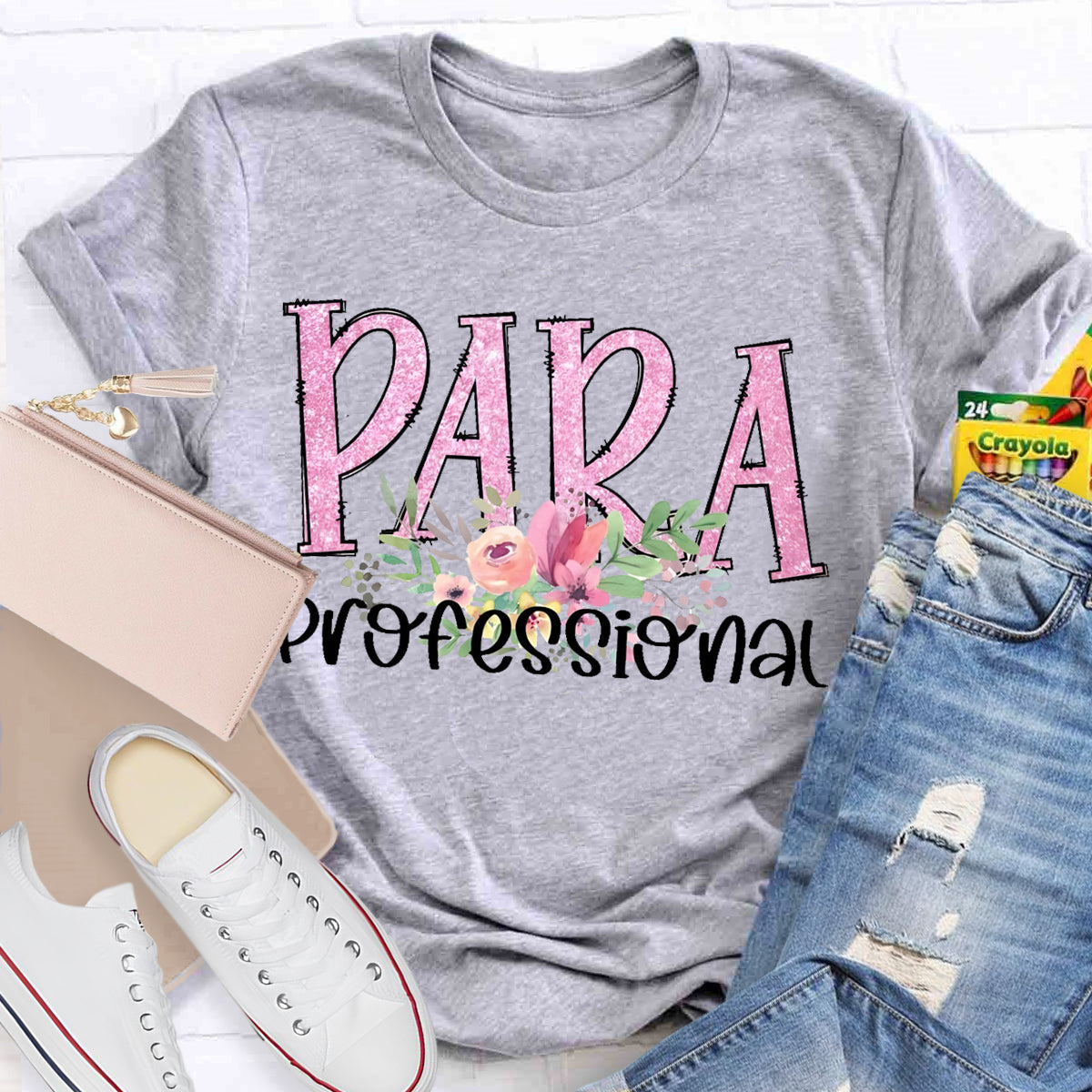 Para Professional Pink Flower Teacher T-Shirt