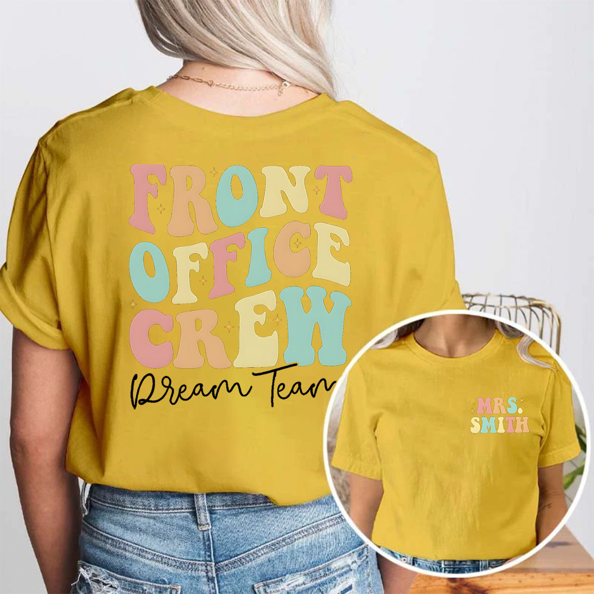 Personalized Name Front Office Crew Double Printed T-shirt