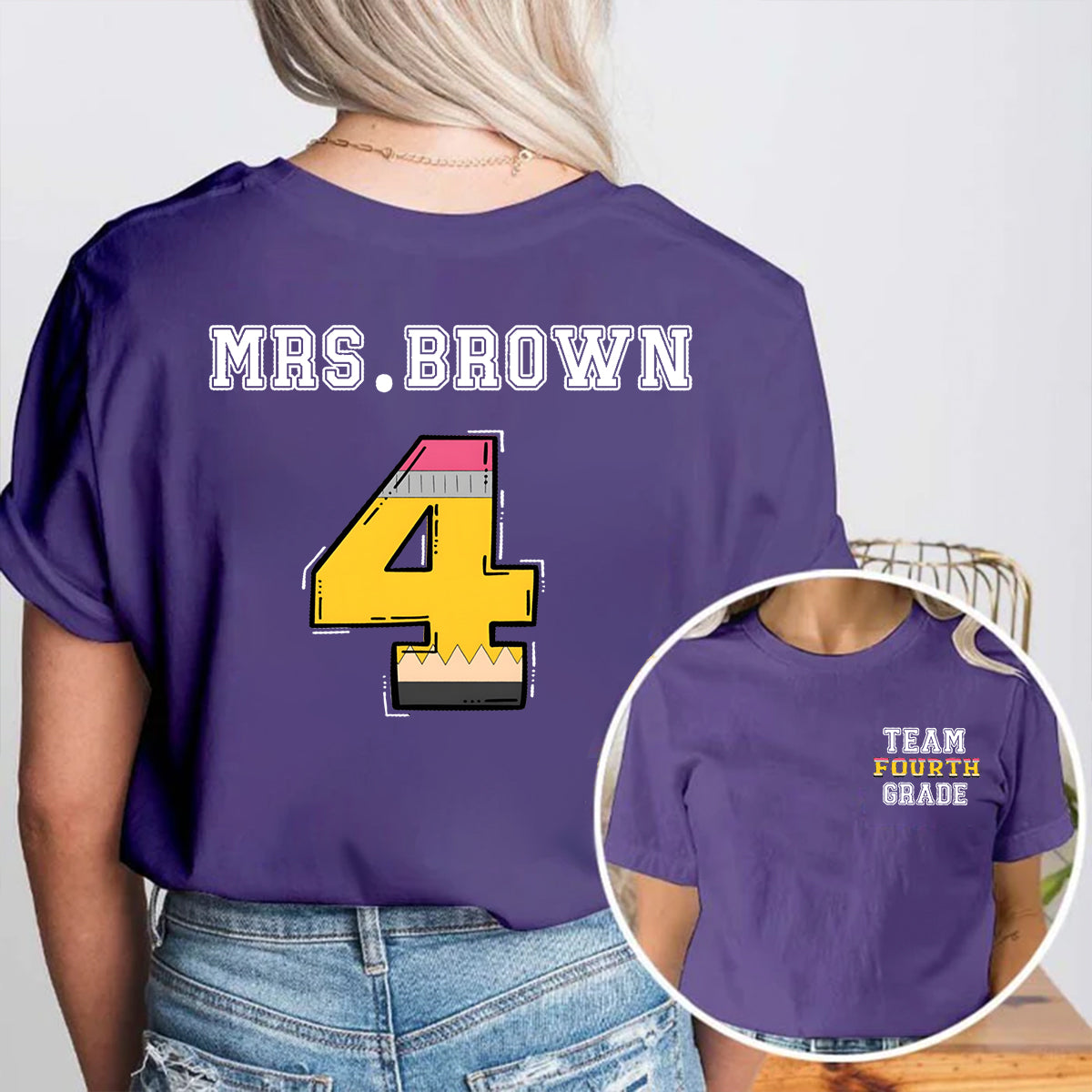 Personalized Name And Grade Team Double Printed T-shirt