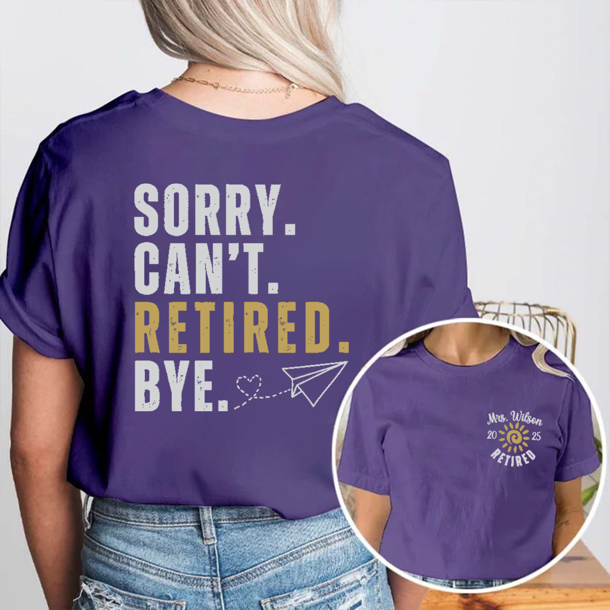 Personalized Name Retired Teacher Double Printed T-shirt