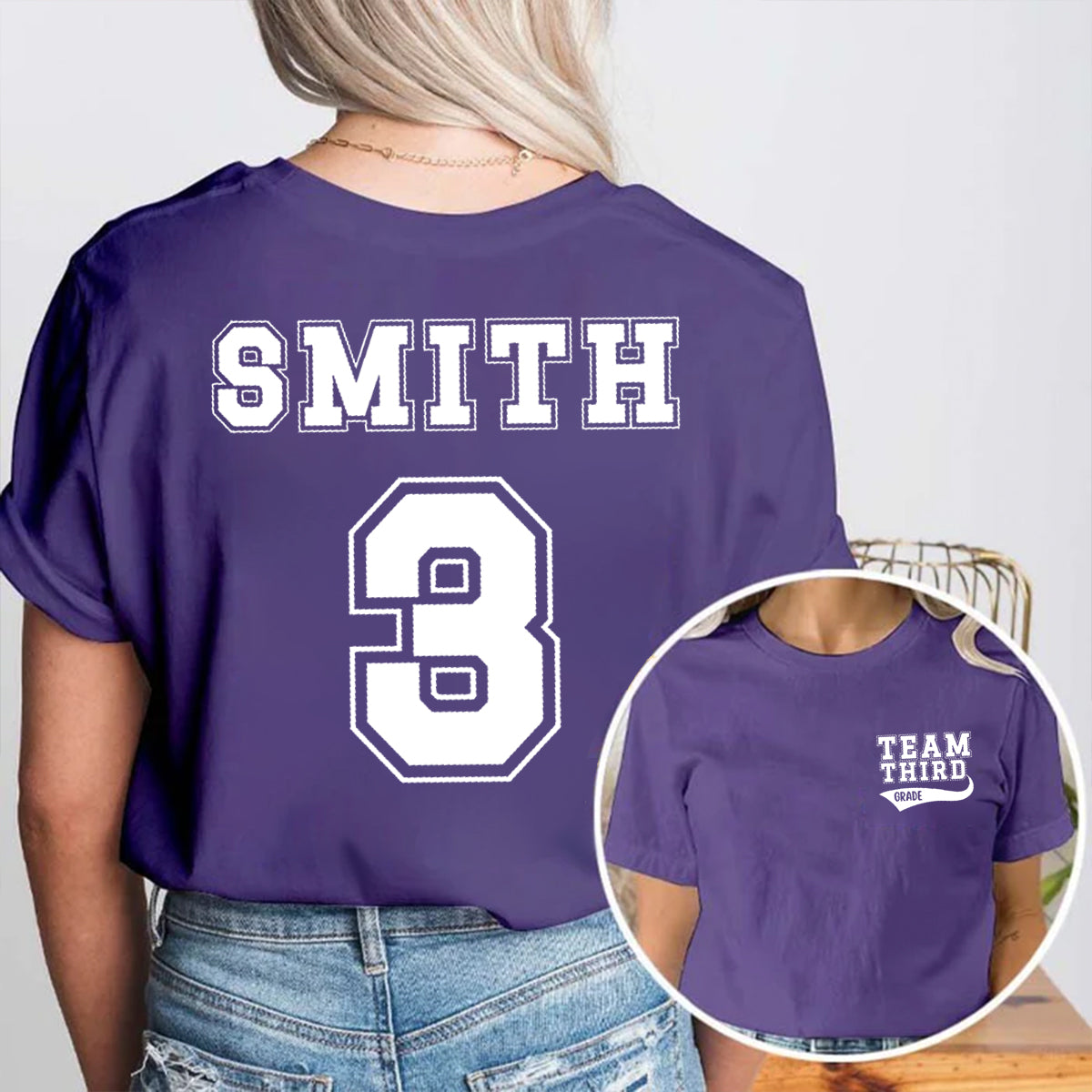Personalized Grade And Name Team Third Grade Double Printed T-shirt