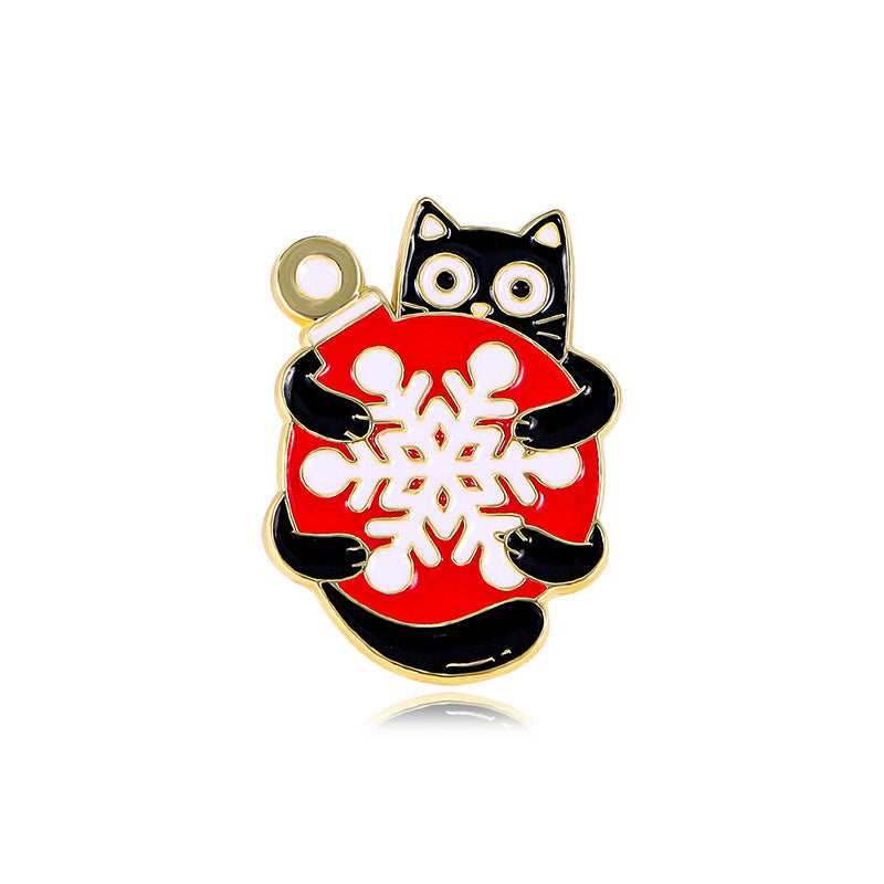 Christmas Cat Christmas Tree Snowflake Brooch