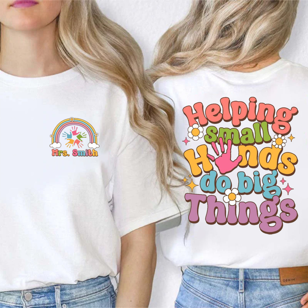 Personalized Name Helping Small Hands Do Big Things Double Printed T-shirt