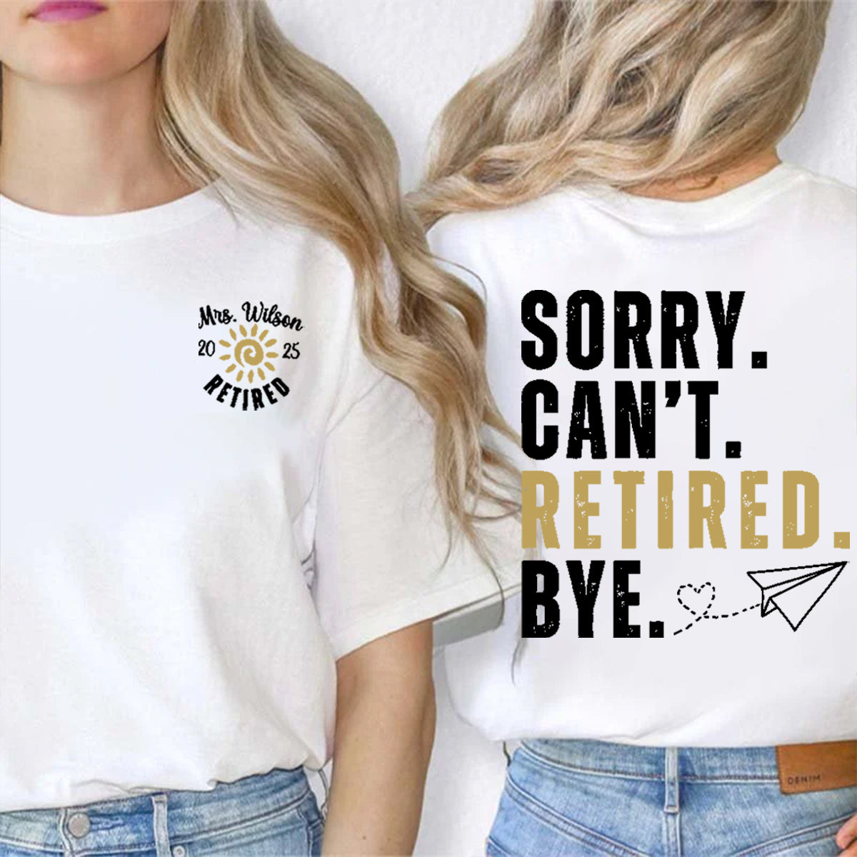 Personalized Name Retired Teacher Double Printed T-shirt