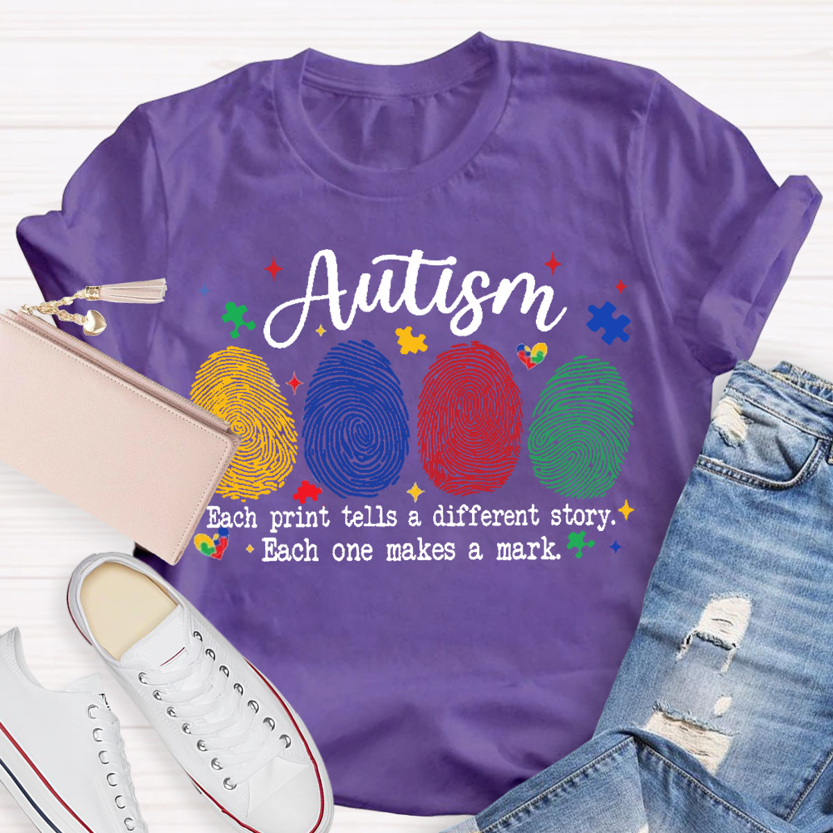 Autism Each One Makes A Mark Teacher T-Shirt