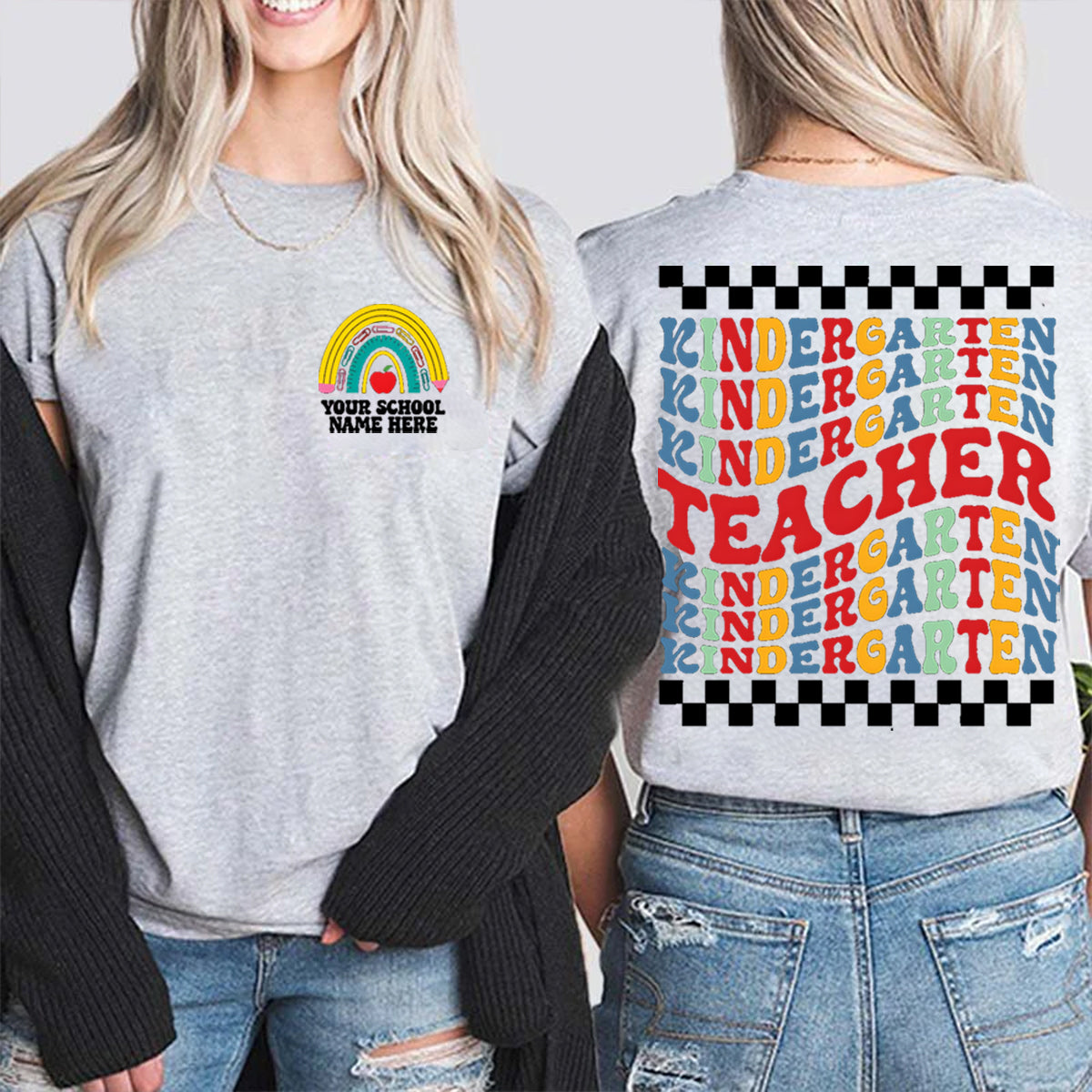 Personalized Your School Name And Grade Double Printed T-shirt