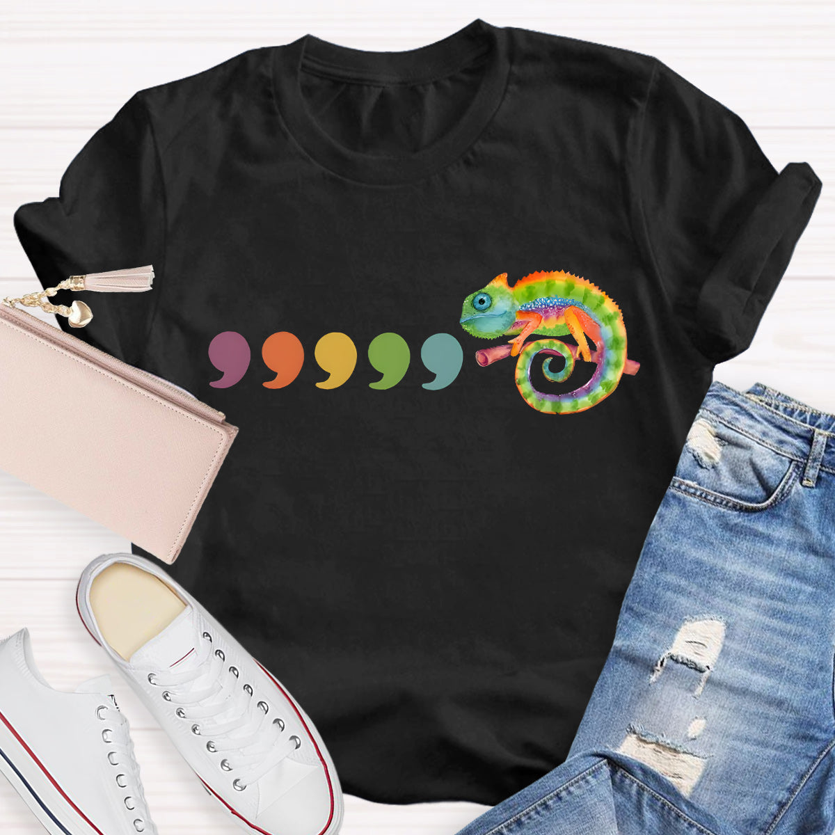 Comma Comma Chameleon Teacher T-Shirt
