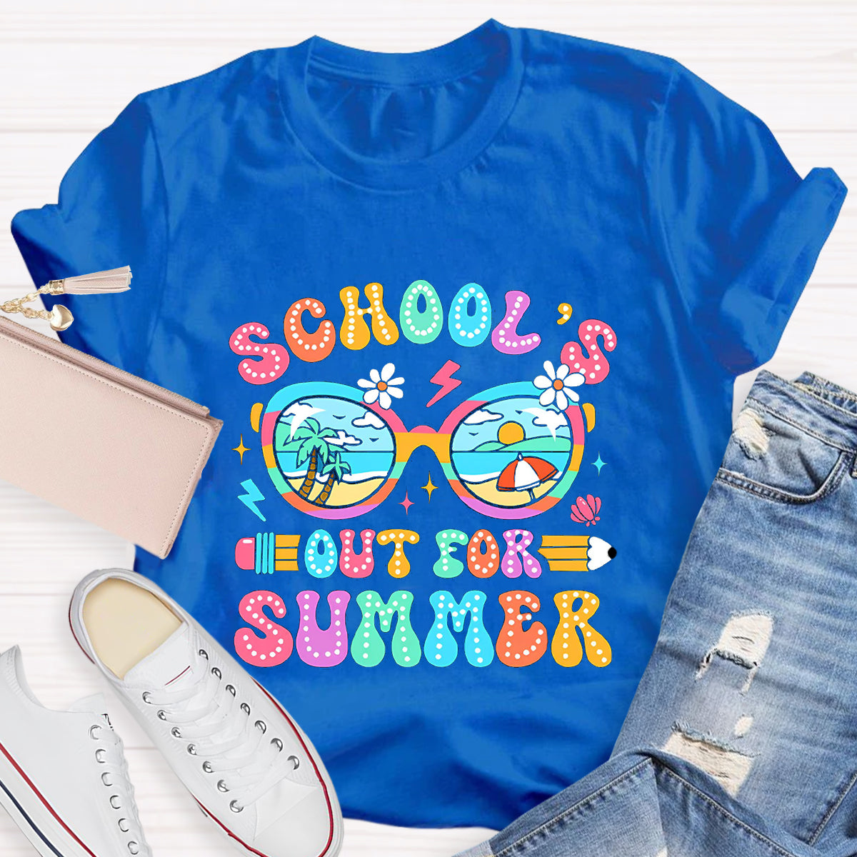School's Out For Summer Beach Pencil Teacher T-Shirt