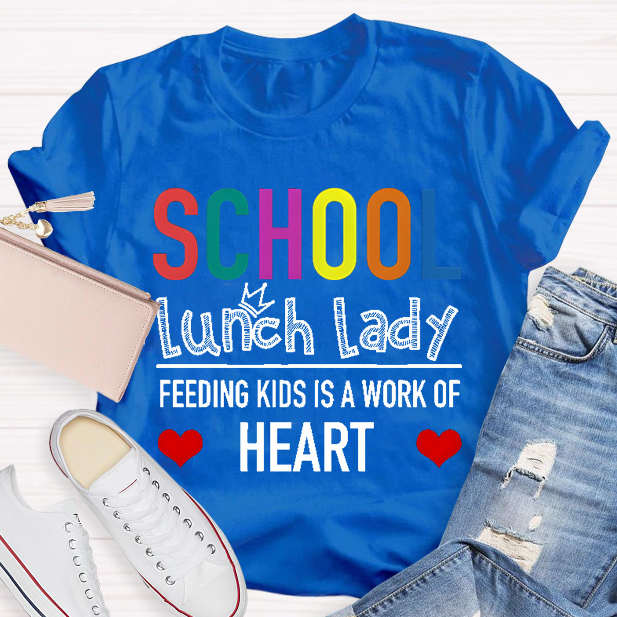 School Lunch Lady Feeding Kids Is A Work Of Heart Teacher T-Shirt