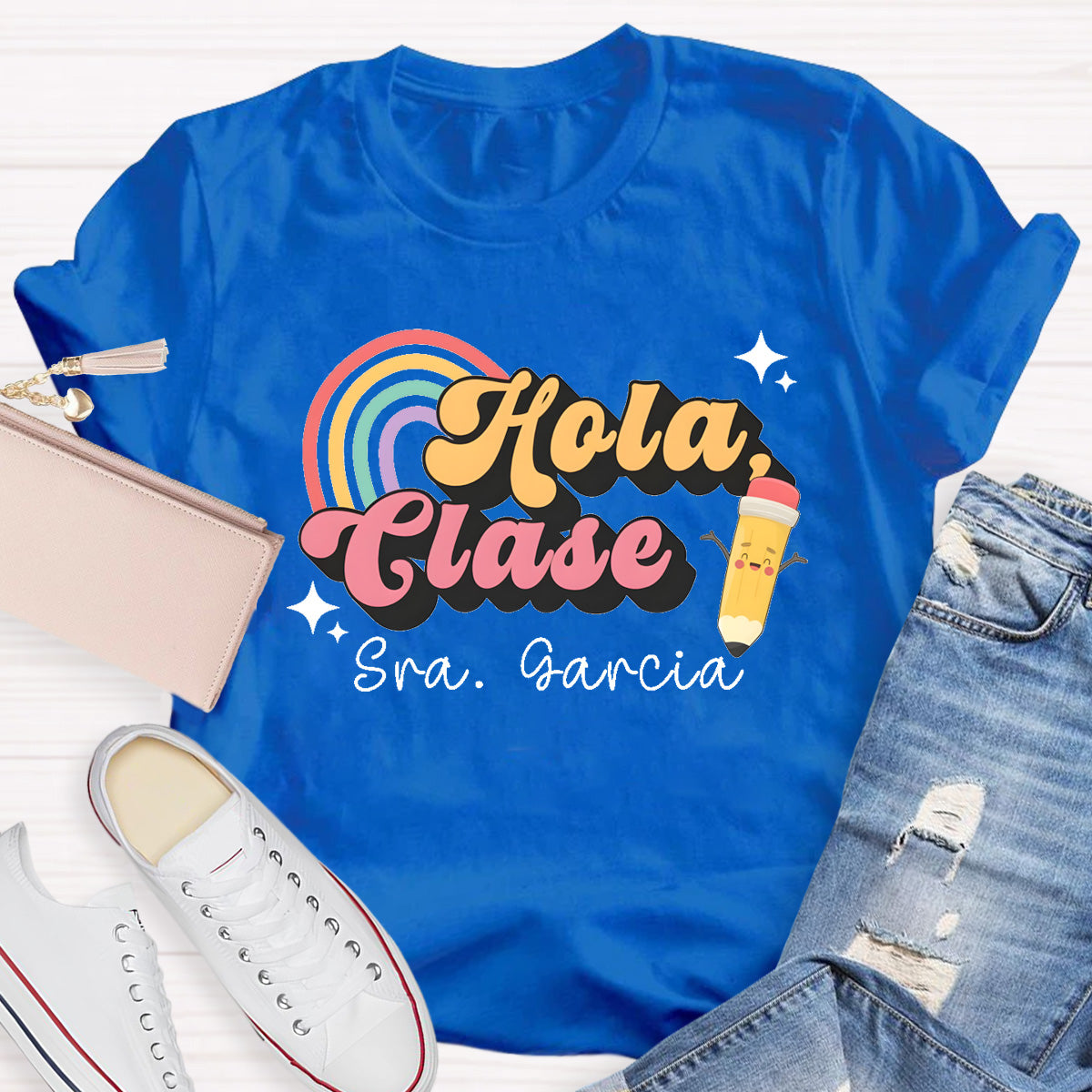 Personalized Name Hola Clase Spanish Teacher T-Shirt