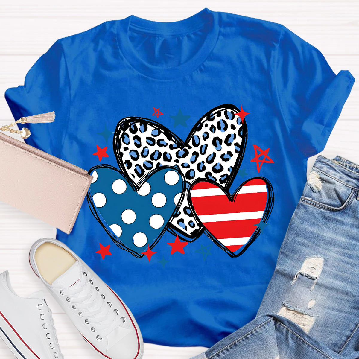Three Heart And Stars Teacher T-Shirt