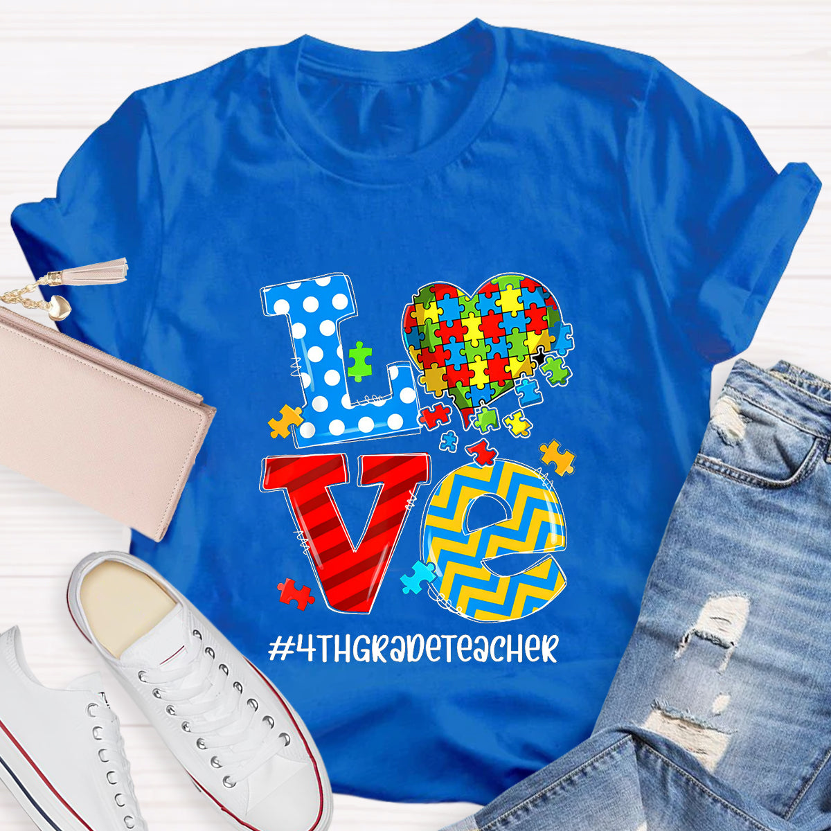 Personalized Grade Teacher Love Students With Heart T-Shirt