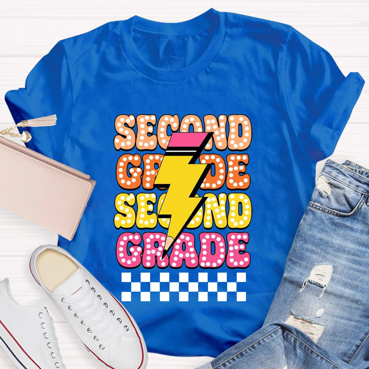 Personalized Grade Pencil Teacher Second Grade T-Shirt
