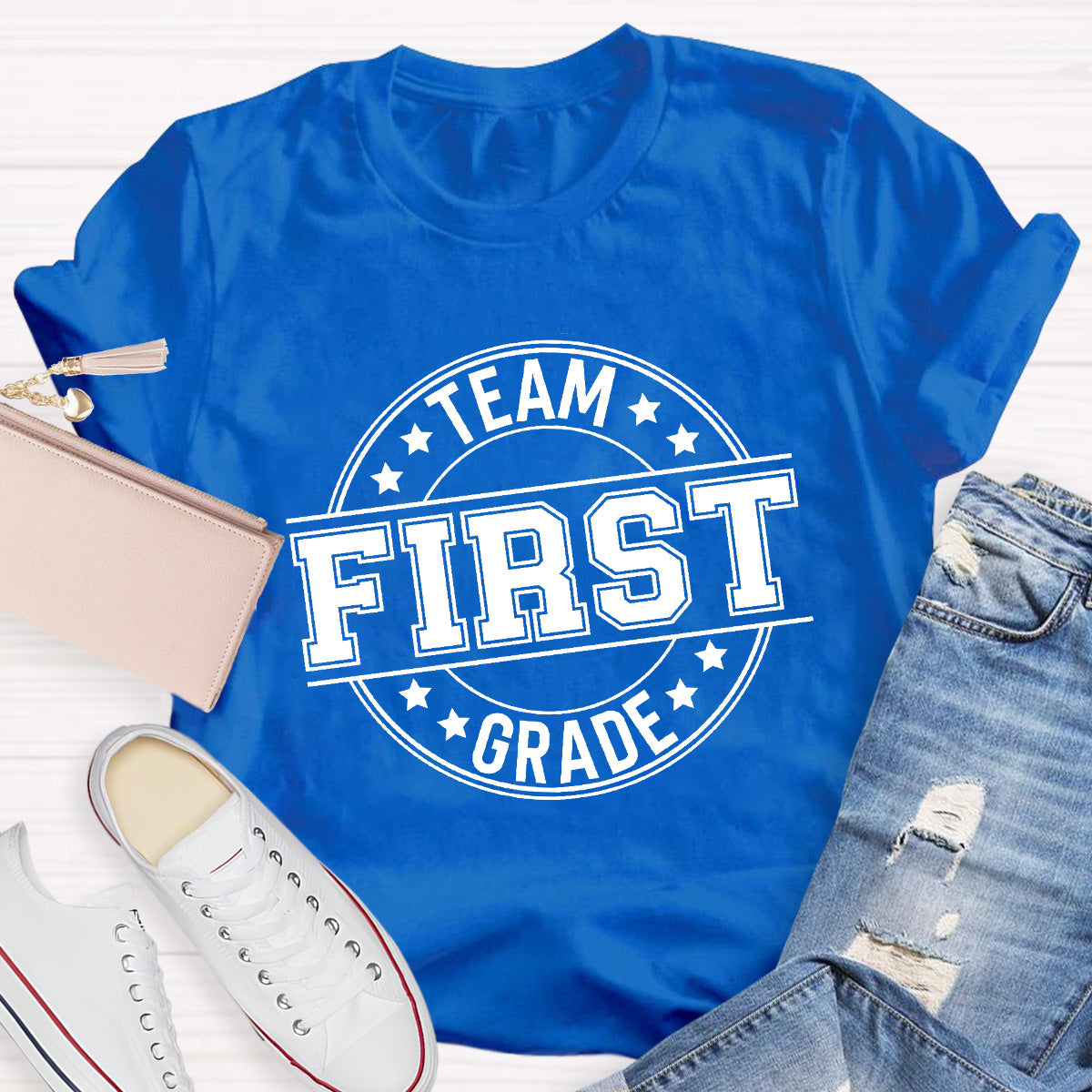 Personalized Grade Black Star Teacher T-Shirt