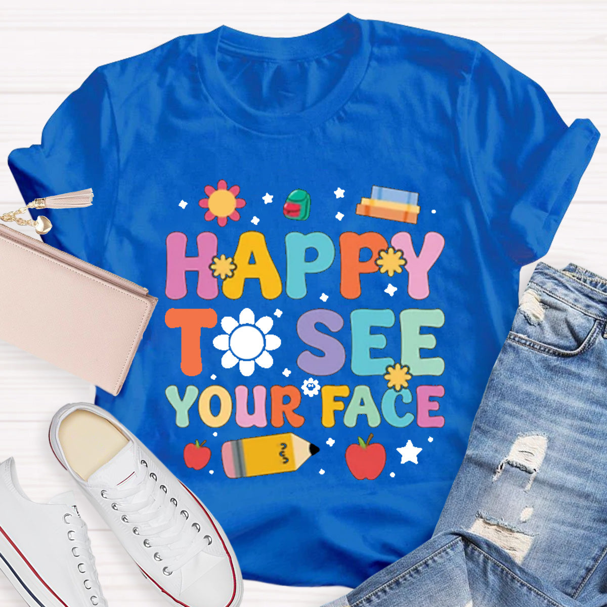 Happy To See Your Face Red Apple Teacher T-Shirt
