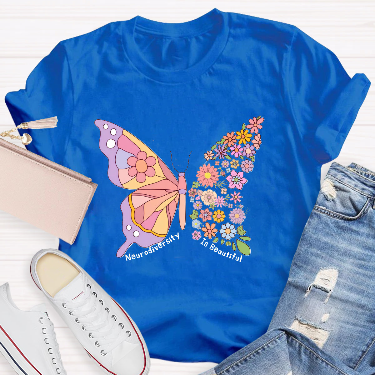 Neurodiversity Is Beautiful Floral Butterfly Teacher T-Shirt