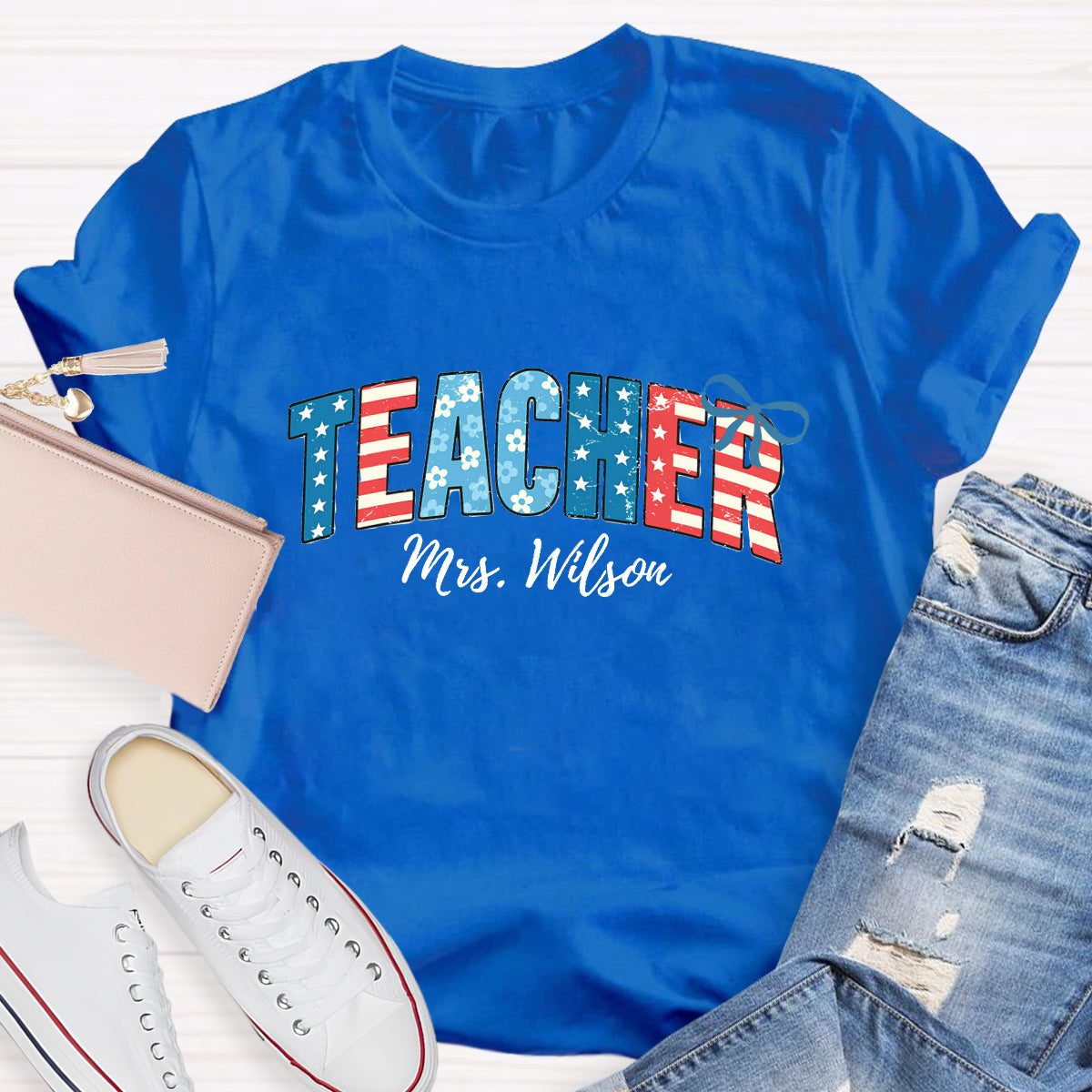 Personalized Teacher Name Independence Day T-Shirt