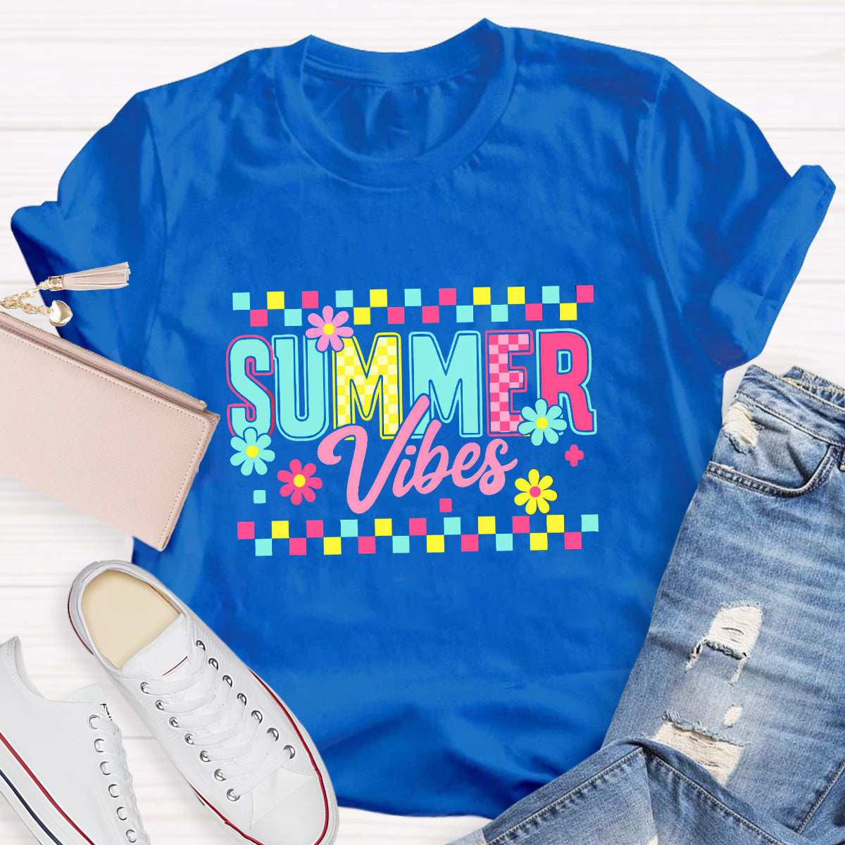 Floral Summer Vibes Teacher T-Shirt