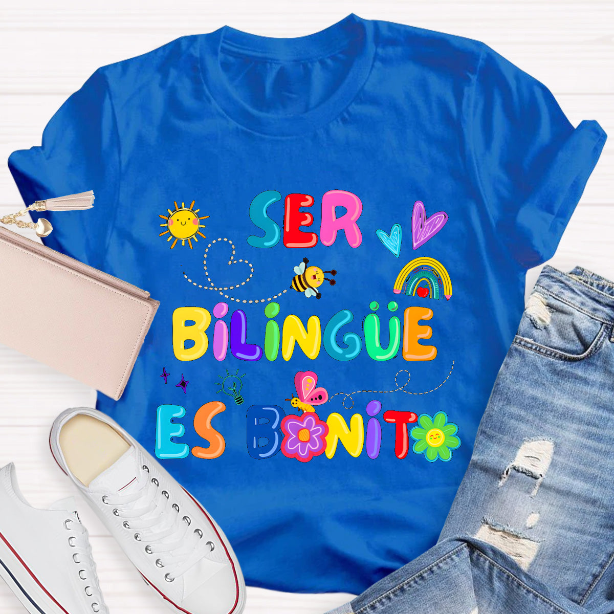 Brighter Floral Ser Bilingue Es Un Super Poder Spanish Teacher T-Shirt