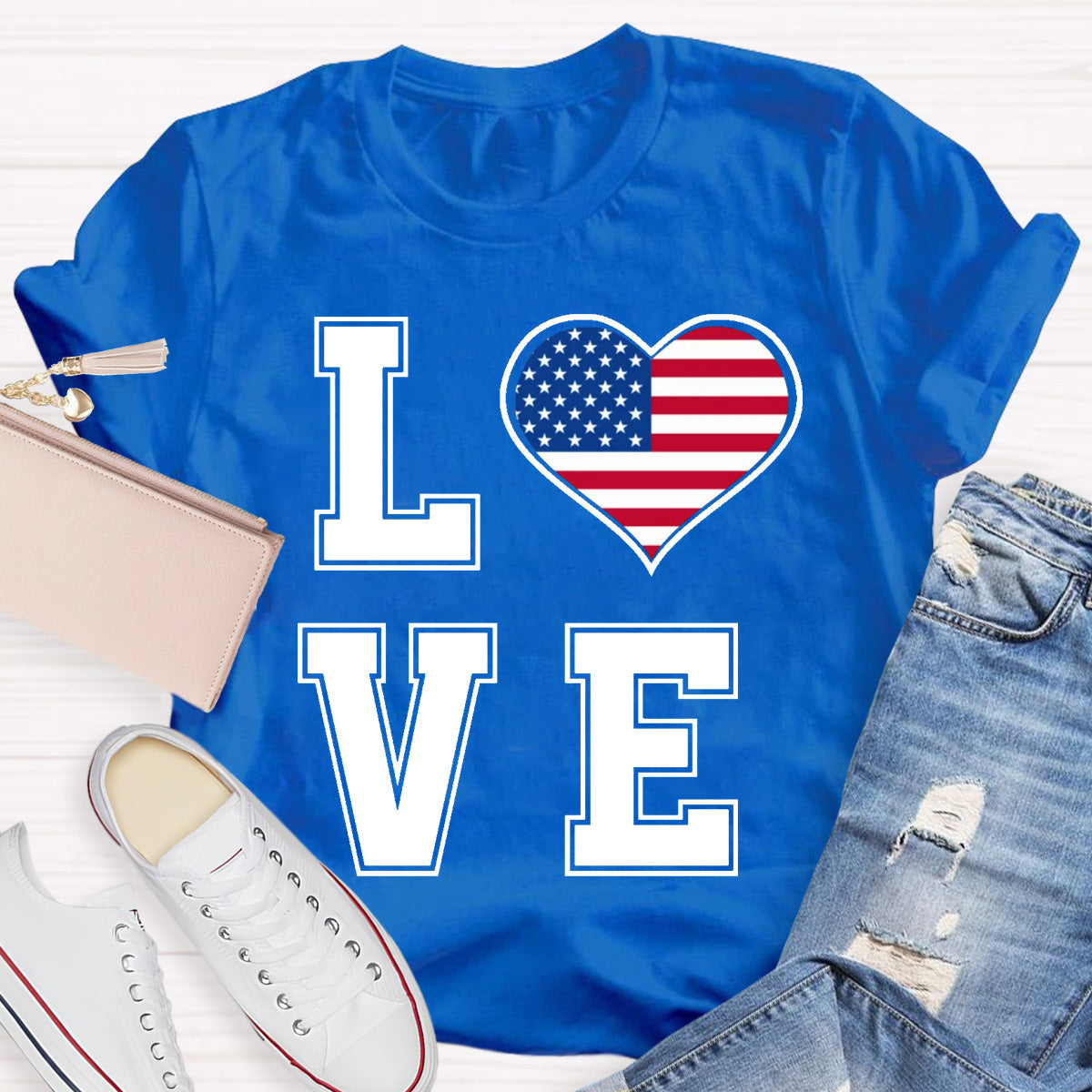 American Flag Love Teacher T-Shirt