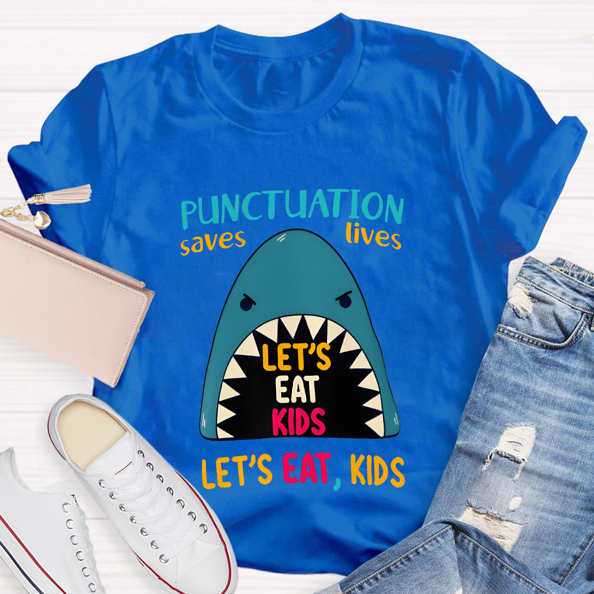 Punctuation Saves Lives The Blue Shark Teacher T-Shirt