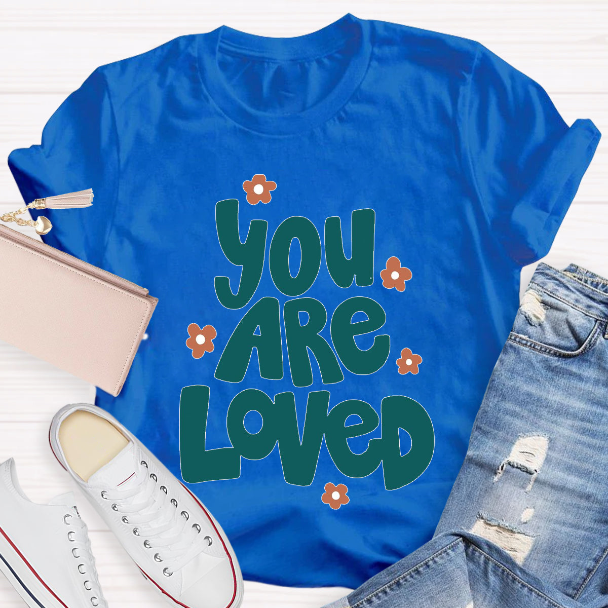 You Are Loved Pink Flower Teacher T-Shirt