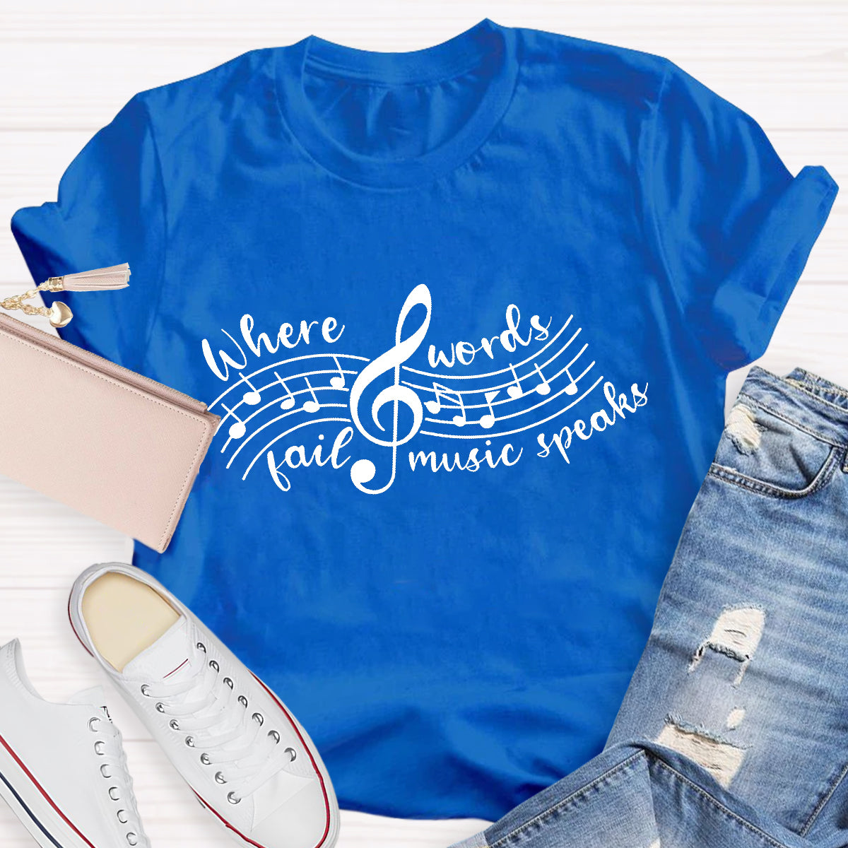 Where Words Fail Music Speaks Teacher Speaks T-Shirt