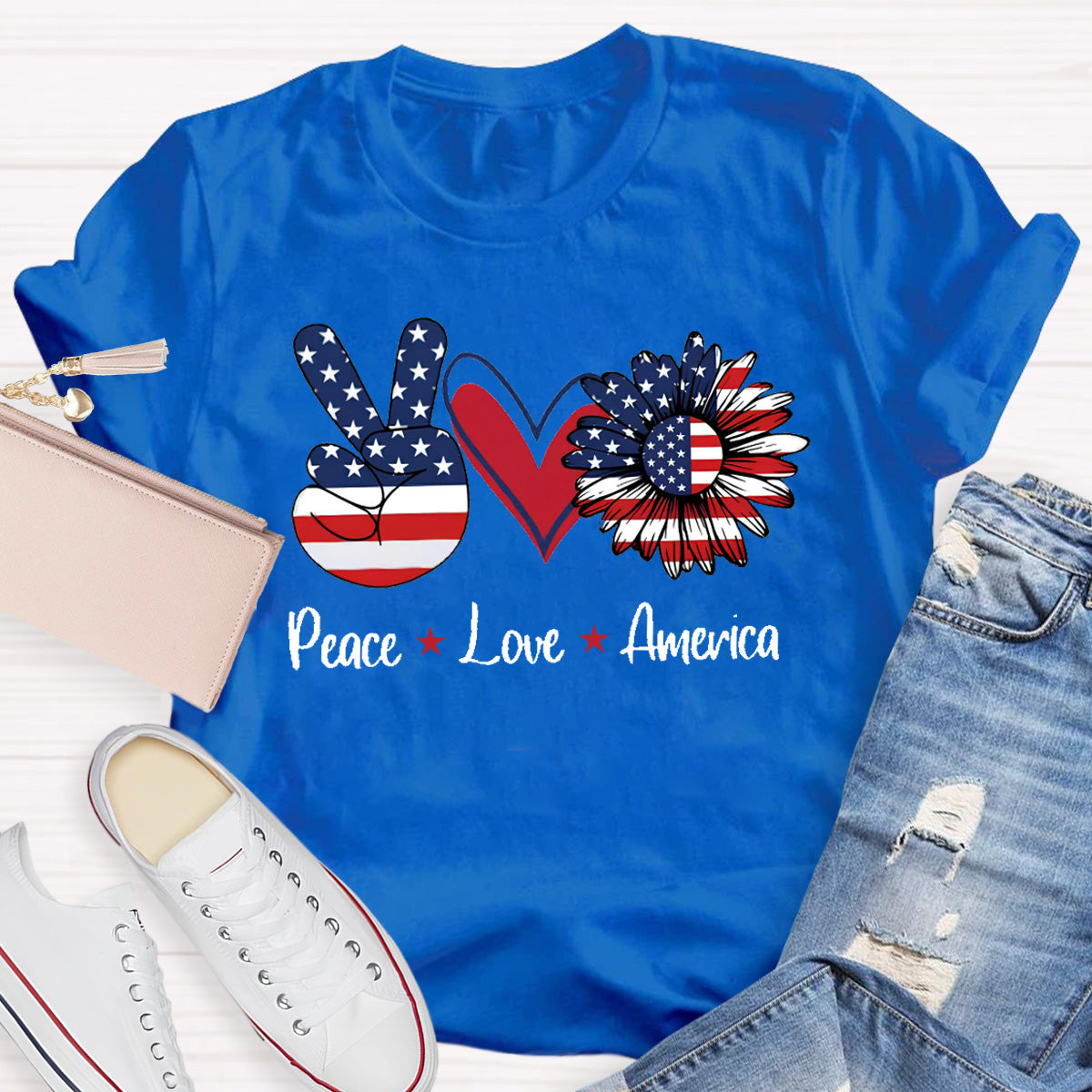 Peace Love America Star Teacher T-Shirt