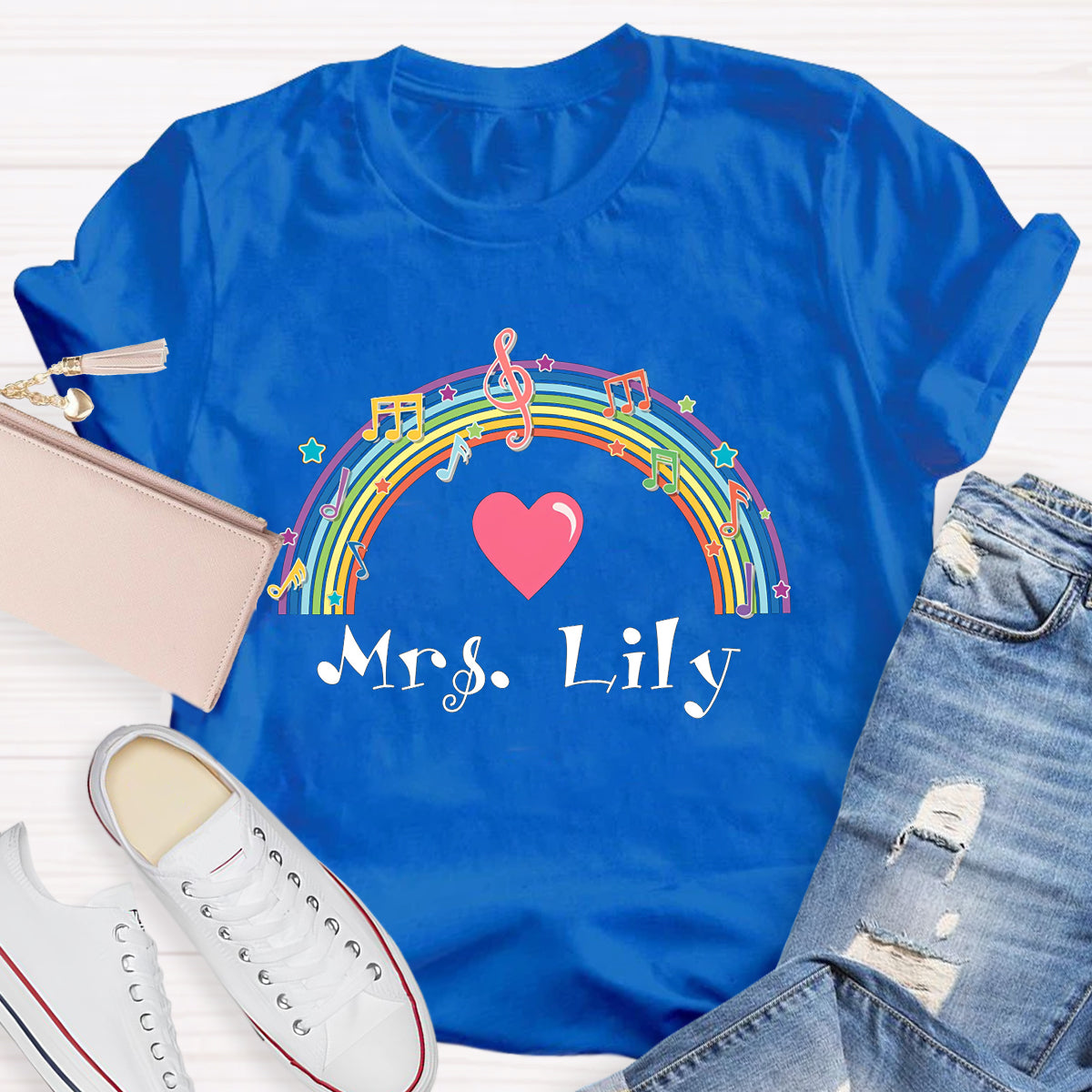 Personalized Music Teacher Name Rainbow T-Shirt