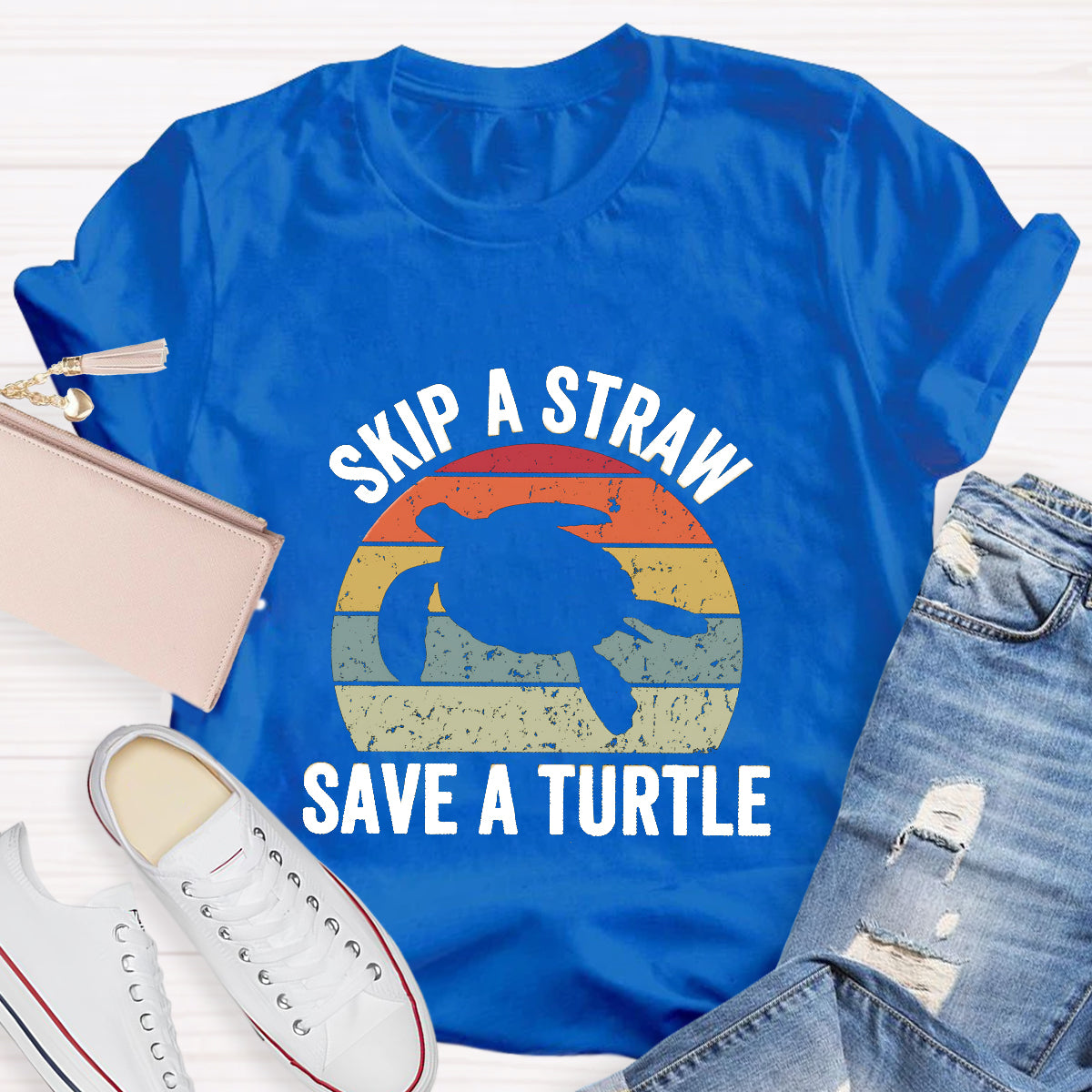 Skip A Straw Save A Turtle Earth Day T-Shirt