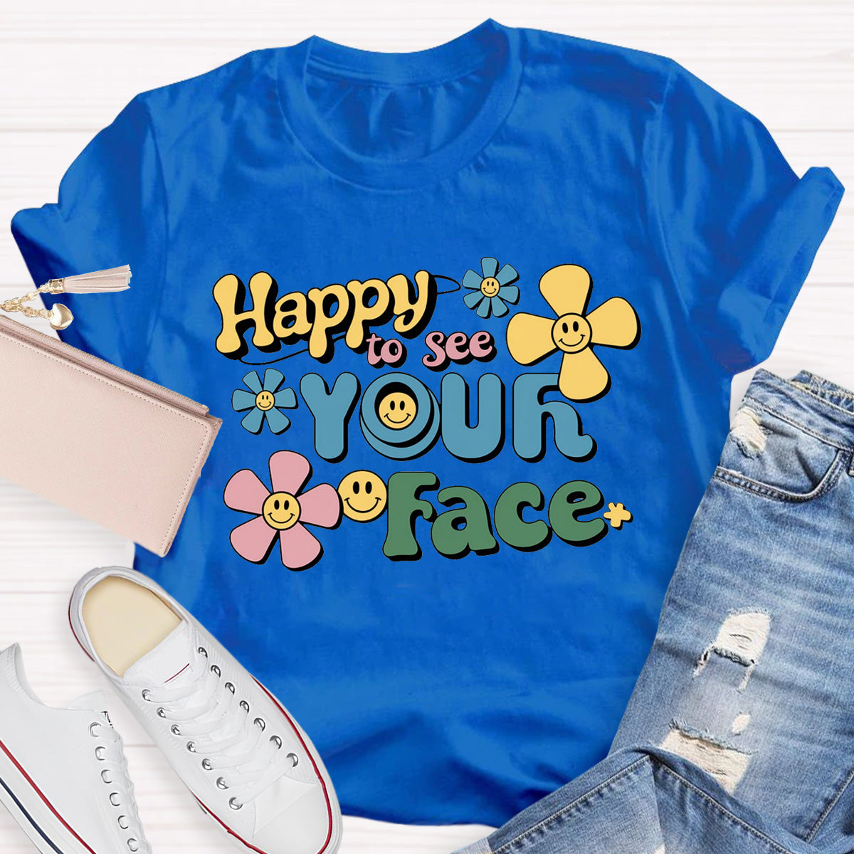 Happy To See Your Face Yellow Flower Teacher T-Shirt