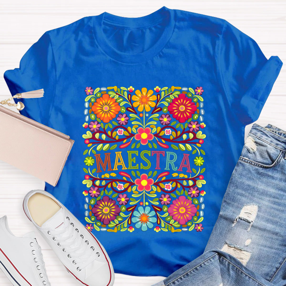 Vintage Floral Maestra Bilingual Teacher T-Shirt