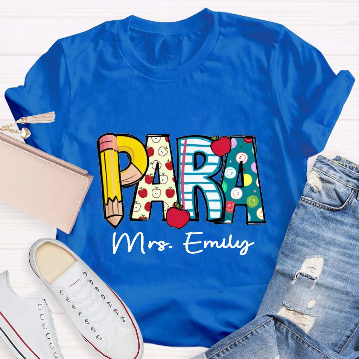 Personalized Para Teacher Name Apple Teacher T-Shirt