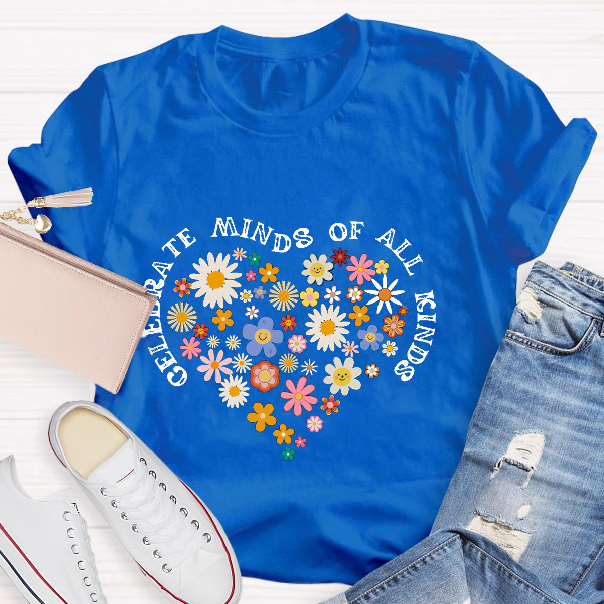 Celebrate Minds of All Kinds Floral Heart T-Shirt